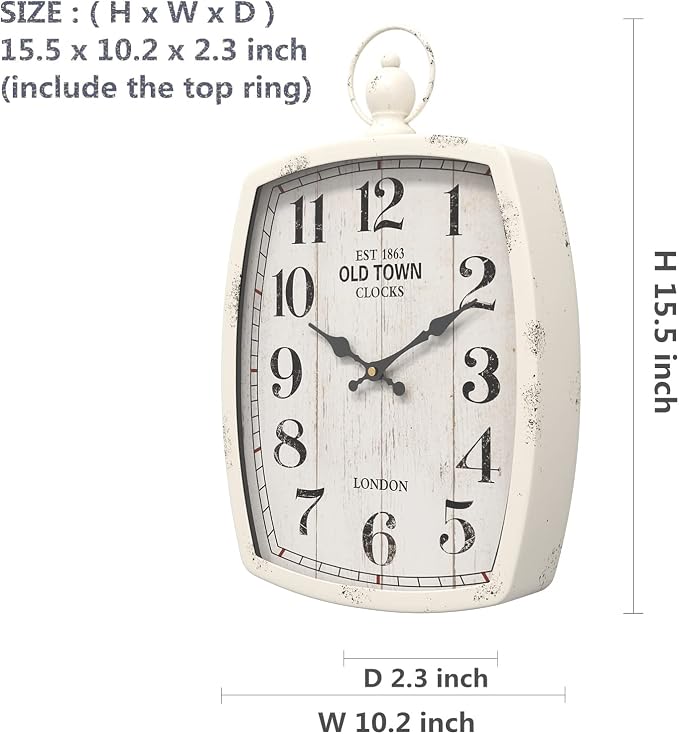 Menterry Large Retro Rectangle Wall Clock, Battery Operated Silent Decor Wall - Image 3