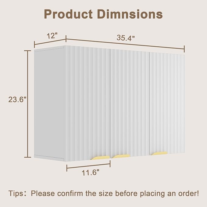 ChooChoo 3-Door Bathroom Wall Cabinet, Fluted Kitchen Wall Cabinet - Image 3