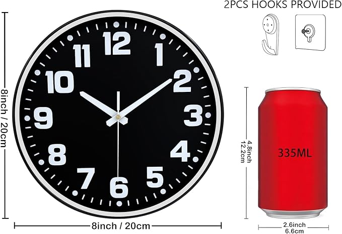 Wall Clock, 8inch Modern Silent Non-Ticking Wall Clocks Battery Operated - Image 3