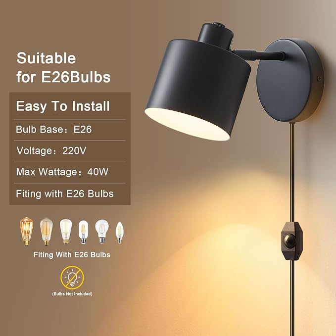 LIGHTESS Plug in Wall Sconces Set of 2 - Image 3