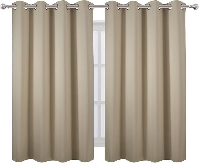 LEMOMO Blackout Curtains 66 x 54 Inch Long Beige Curtains Set of 2 Panels Room - Image 2
