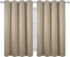 LEMOMO Blackout Curtains 66 x 54 Inch Long Beige Curtains Set of 2 Panels Room - Image 2