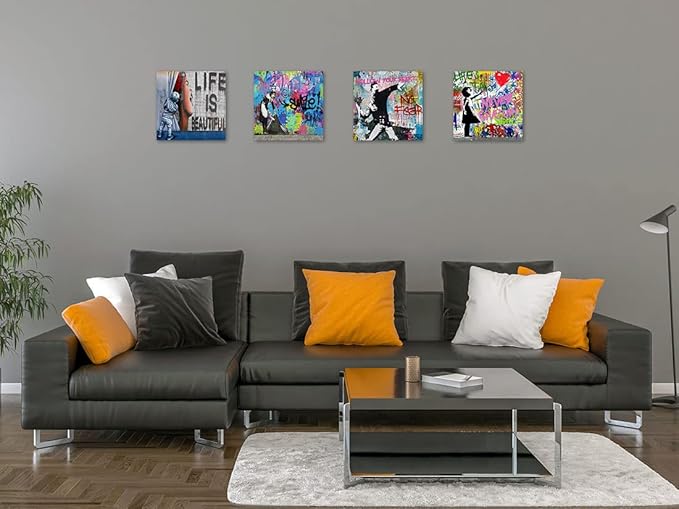 Biufo Banksy Canvas Wall Art Artwork Graffiti Street Print Pictures - Image 4