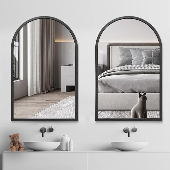 Wall Mounted Mirror, 38x24 Inch Black Bathroom Mirror, Arched Window Mirrors - Image 7