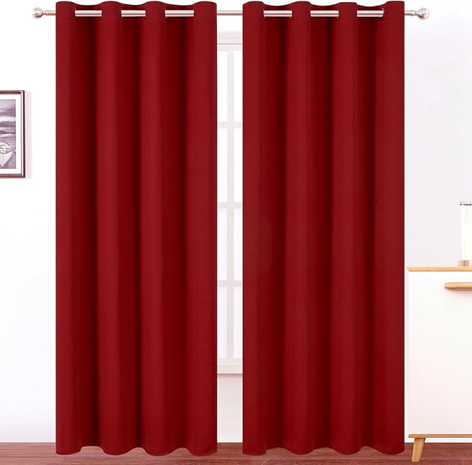 LEMOMO Blackout Curtains 52 x 90 Inch Long Red Curtains Set of 2 Panels Room by Lemomo