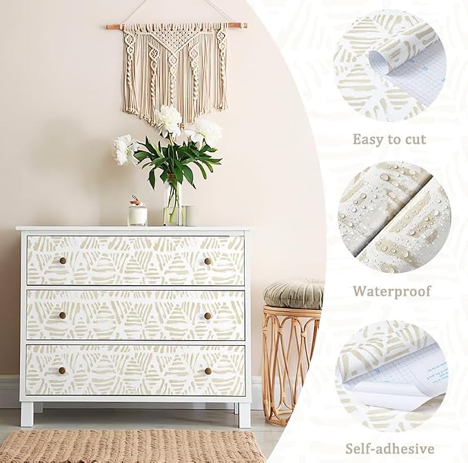 Peel and Stick Wallpaper Boho Wallpaper Geometric Beige and White Contact Paper - Image 4