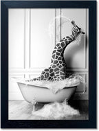 Black and White Bathroom Wall Decor Funny Giraffe in Bathtub Decor Framed by Melpa+Art