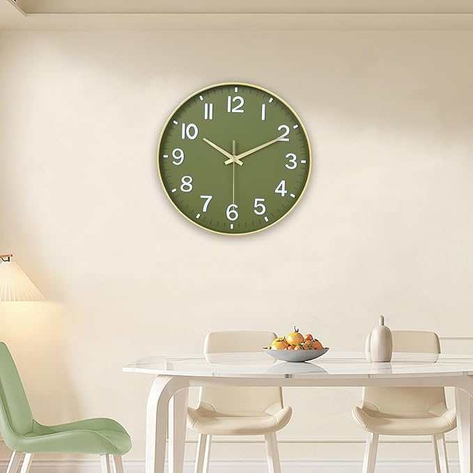 HZDHCLH Wall Clocks Battery Operated, Wall Clock Green Gold, 14 inch Wall Clock - Image 8