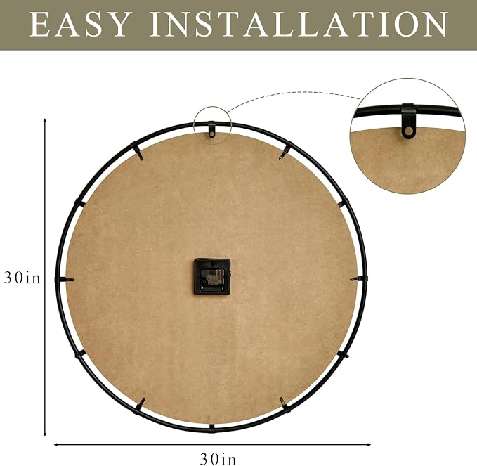 EMAX HOME Farmhouse White 30 Inch Wooden Large Wall Clock, Silent Non-Ticking - Image 2