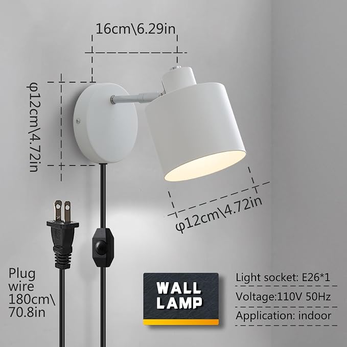 Lightess Plug in Sconce Set of Two, 350° Adjustable Dimmable Wall Light - Image 3