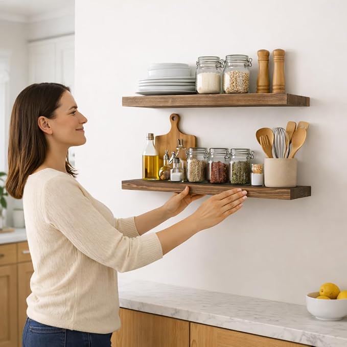 BGMG Wood Floating Shelves for Wall 24 inch Set of 2, Rustic Wooden Wall Mount - Image 5