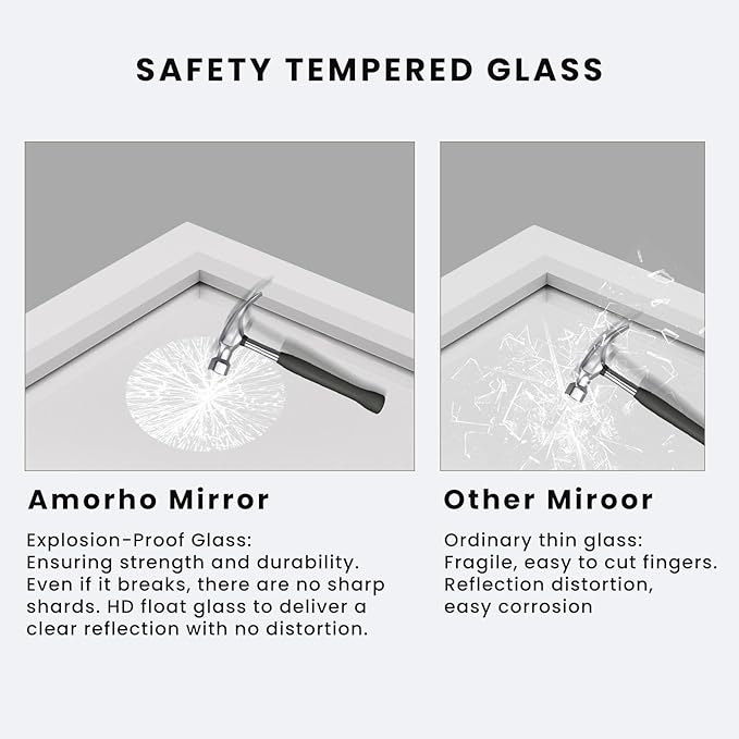 Amorho Bathroom Mirror, 50x36 Inch White Framed Bathroom Mirrors - Image 3