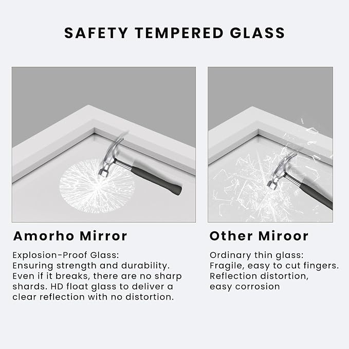 Amorho Bathroom Mirror, 36x36 Inch White Thick Metal Framed Wall Mirrors - Image 4