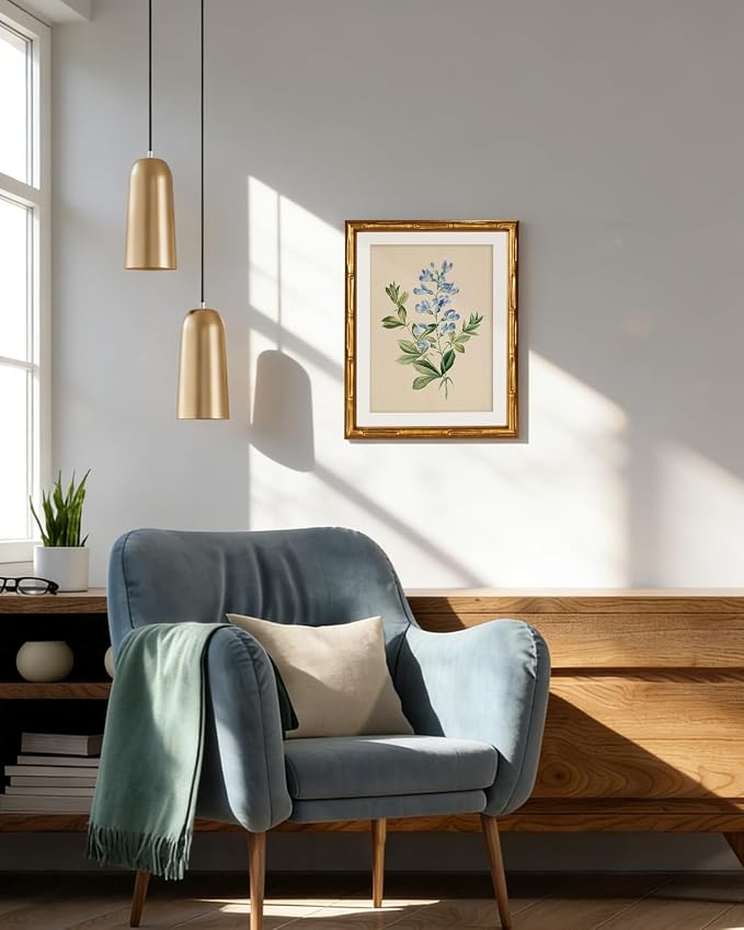 InSimSea Gold Bamboo Framed Canvas Wall Art, Vintage Rosa Chiba Flower - Image 6