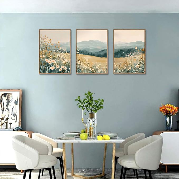 KISSFOX 3 Piece Framed Wall Art Floral Wall Decor Landscape Pictures Mountain - Image 2