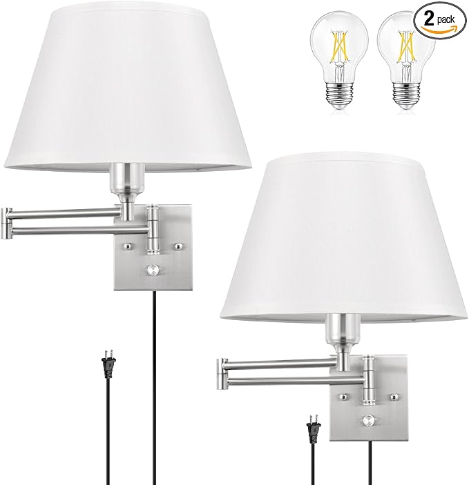 TRLIFE Dimmable Wall Sconce Plug in, Brushed Nickel Wall Sconces Set of Two by TRLIFE