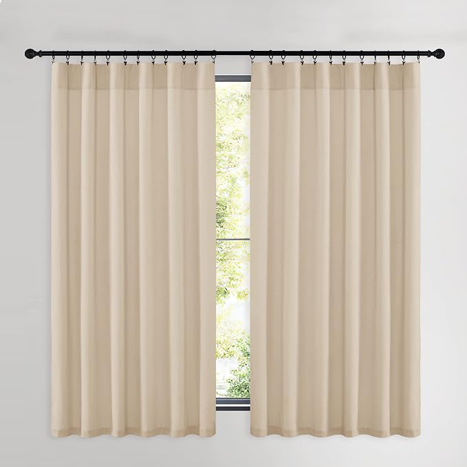 NICETOWN Beige Velvet Curtains 63 inches 2 Panels Set, Thermal Insulated Heavy - Image 2