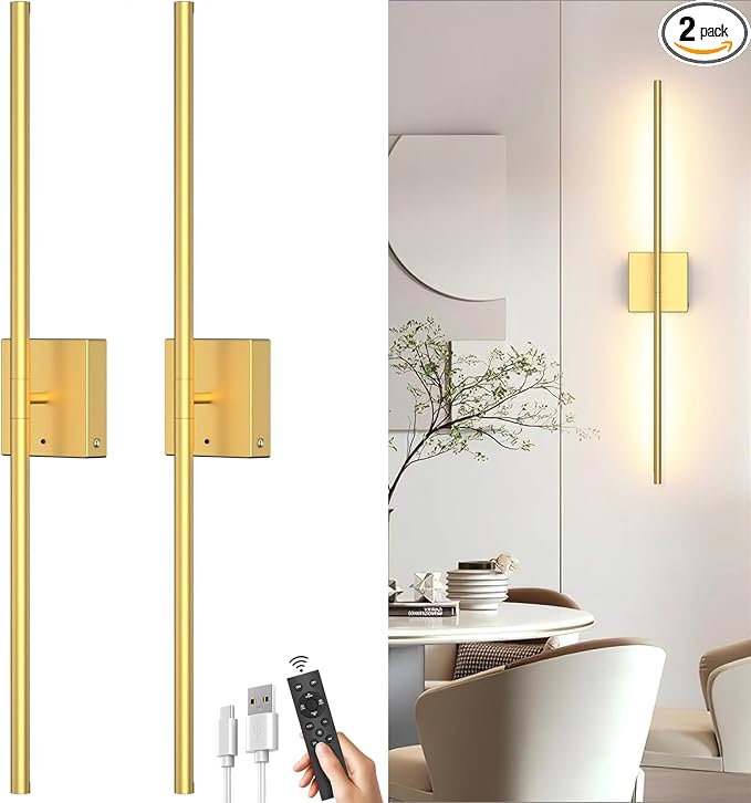 Battery Operated Wall Sconce Set of Two: Wireless Rechargeable Wall Lights by iThirdHomeOutdoorLighting