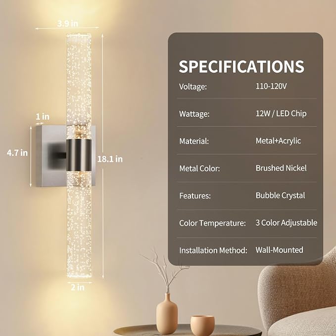 Modern Wall Sconces Set of Two in Brushed Nickel Finish 18 Inch 3000K-6000K Led - Image 7