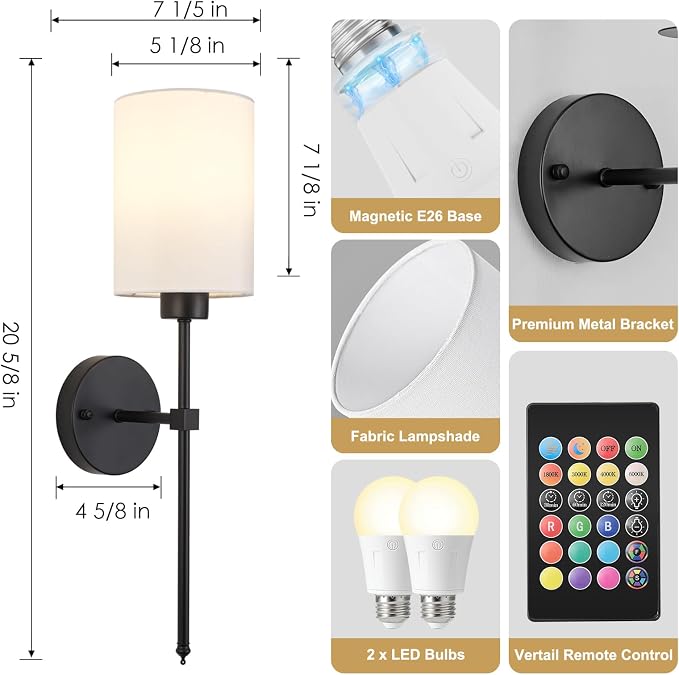 Battery Operated Wall Sconces Set of Two, Wireless Rechargeable Wall Light - Image 7
