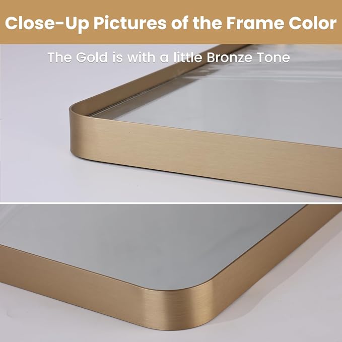 LOAAO 36”X36” Gold Bathroom Mirror, Rounded Rectangle Gold Frame Mirror - Image 3