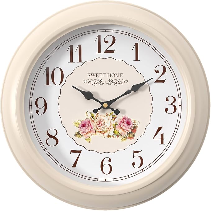 Abdurey Sweet French Rose Style Wall Clock, Battery Operated Silent, Creamy by Abdurey