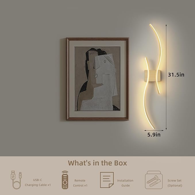 Battery Operated Wall Sconce Set of 2, Dimmable Modern LED Rechargeable Wall - Image 7