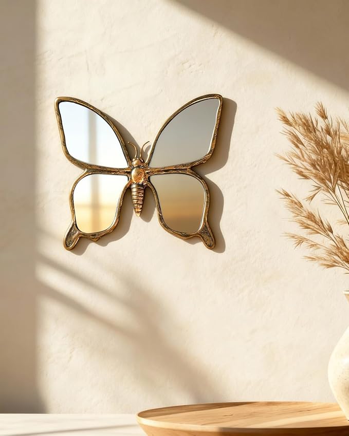 Dragonfly Wall Mirror Decor, Butterfly Art Wall Mirrors, Retro Gold Resin - Image 2