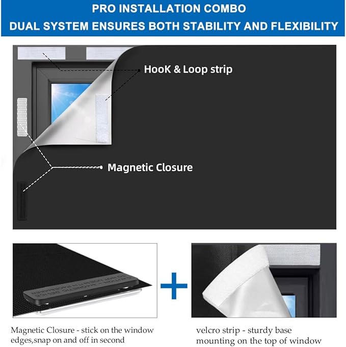 100% Blackout Blind Magnetic Blackout Window Cover 118 x 57Inch, Media Room - Image 2
