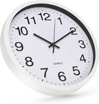 Wall Clock 12 Inch Metal Finish Silent Non Ticking Indoor Clock Round Battery by BAKBRAND