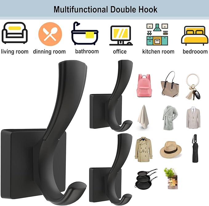 TOFIIGREM Black Hooks for Wall Towel Hooks, Heavy Duty Thick Aluminum Alloy - Image 9