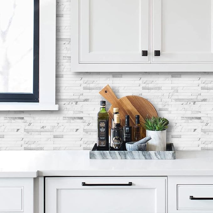 AULIGET Faux Stone Peel and Stick Backsplash, PVC Mixed Metal Wall Tiles Stick - Image 2