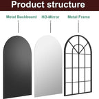Dewfig Arch Wall Mirror Mounted Decorative, Arched Window Pane Mirror - Image 8