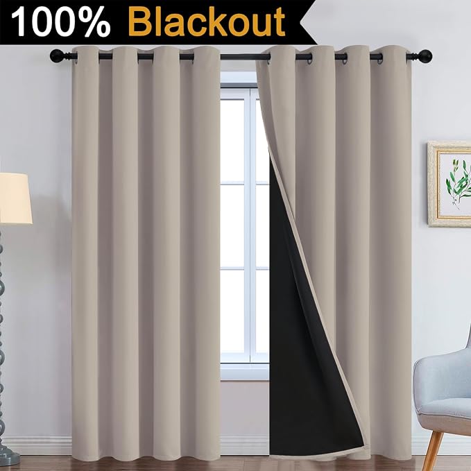 Yakamok 100% Blackout Curtains 84 Inches Long, 2 Thick Layers Heat and Full - Image 2