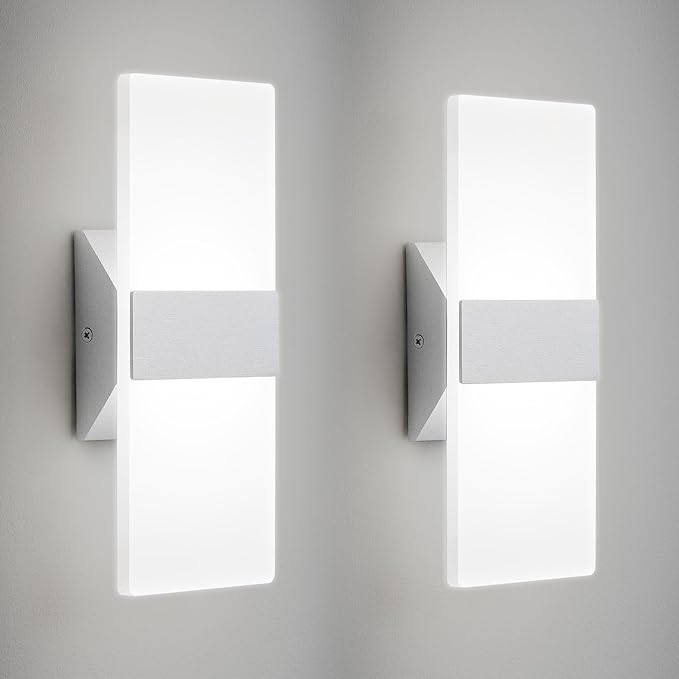 Modern LED Wall Sconces Set of Two, 12 Inch Indoor Dimmable Brushed Nickel Wall by BrillianceMeetsDurability