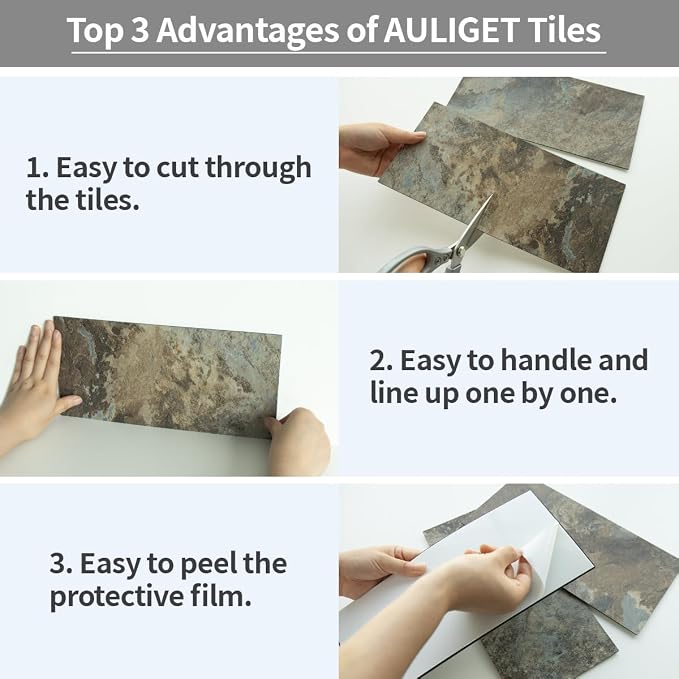 AULIGET 20-Piece Beige & Brown Slate Peel and Stick Backsplash Wall Tiles - Image 6