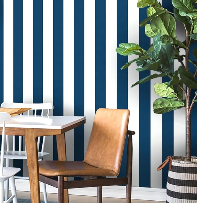 Guvana 118"x17.7" Blue and White Striped Contact Paper Navy Blue Peel and Stick by Guvana