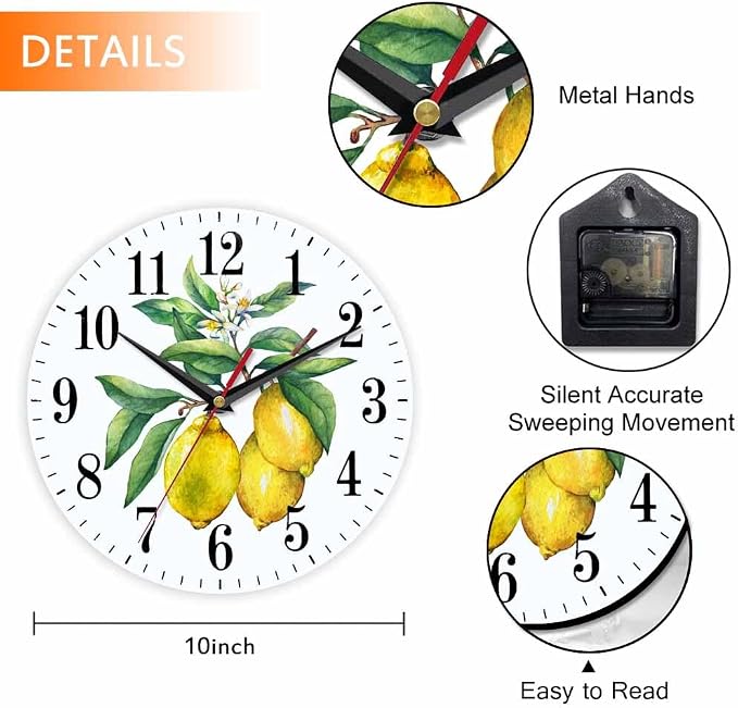 Mxocom Watercolor Lemon Wall Clock Citrus Fruit on a Branch - Image 2