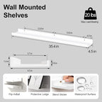 White Floating Shelves for Wall Decor, Long Wall Mounted Storage Shelf for - Image 2