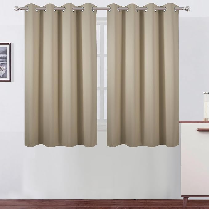 LEMOMO Blackout Curtains 66 x 54 Inch Long Beige Curtains Set of 2 Panels Room by Lemomo