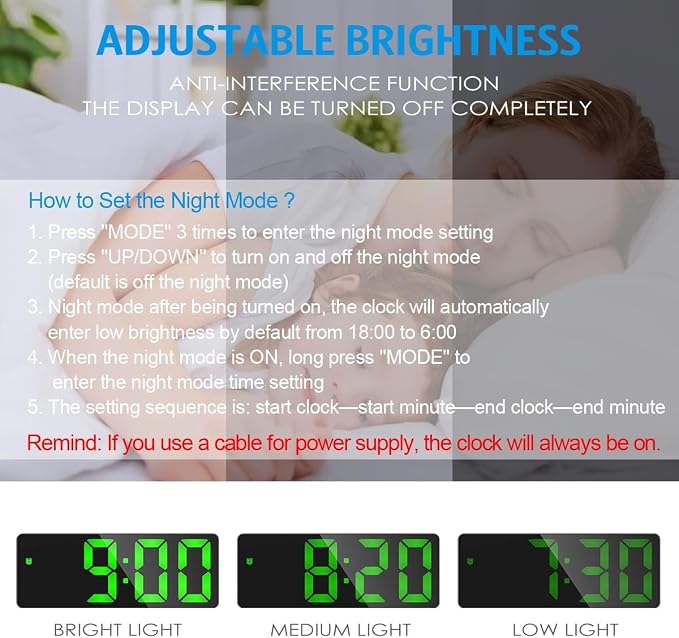 AMIR Alarm Clock, LED Clock for Bedroom, Electronic Desktop Clock - Image 2