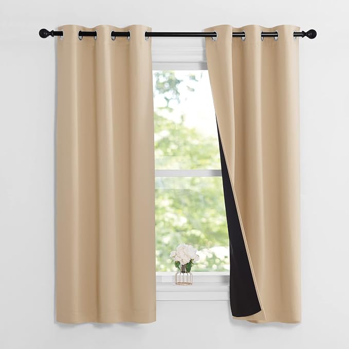 NICETOWN Bedroom Full Blackout Curtain Panels, 37 by 60-inch, Biscotti Beige - Image 2