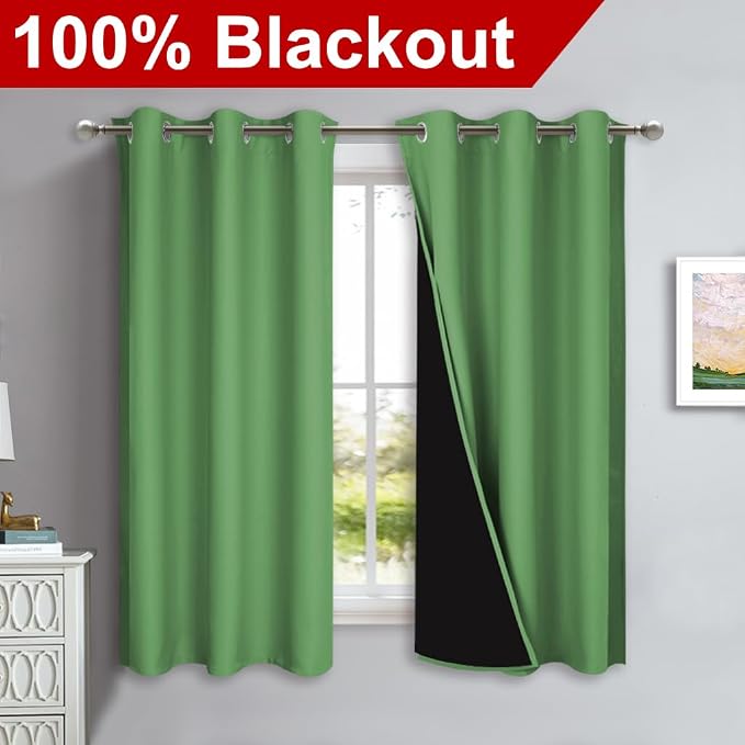 NICETOWN 100% Blackout Curtains 54 inches Long, Forest Green, 1 Pair, 42 inches - Image 2