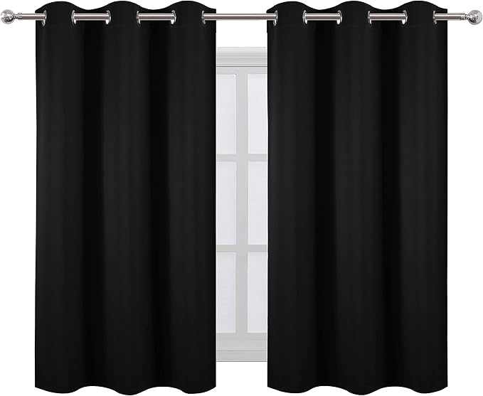 LEMOMO Black Blackout Curtains/38 x 54 Inch/Set of Two Panels Grommet Living - Image 2