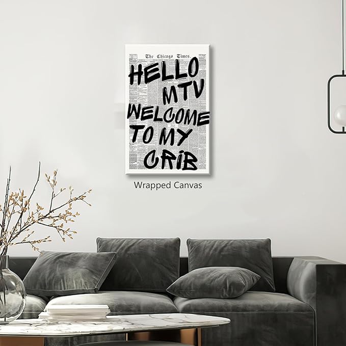 Enlaizhude Hello MTV Welcome To My Crib Quote Poster, Vintage Black White - Image 4