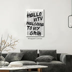 Hello MTV Welcome To My Crib Quote Poster, Vintage Black White Newspaper Canvas - Image 4