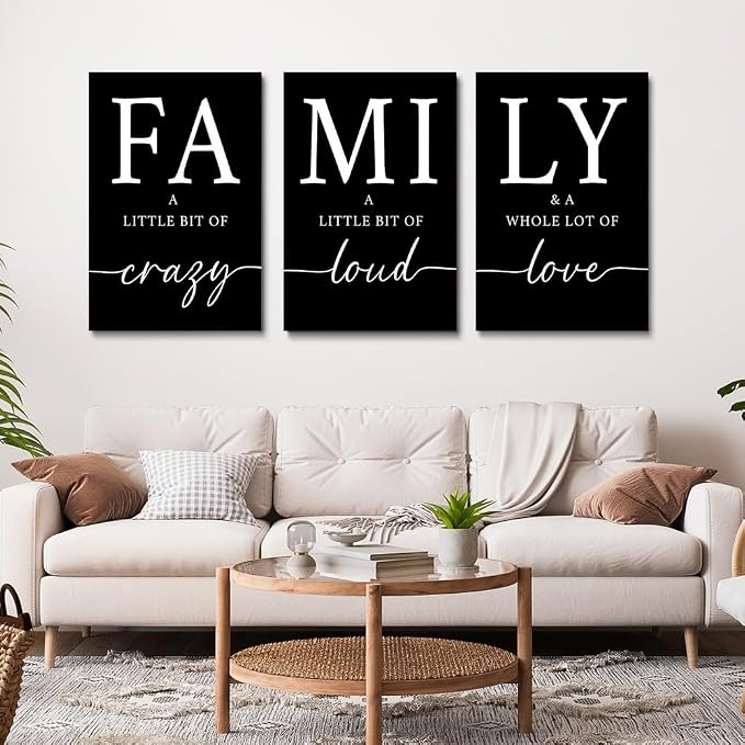 GUBIYU Black Home Dining Room Wall Art Set of 3 Family Sign Prints Canvas - Image 2