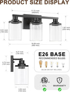 DORESshop 20 Inch Bathroom Light Fixtures, 3-Light Black Bathroom Lighting - Image 4