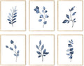 Navy Blue Botanical Wall Art Set of 6 Unframed, Minimalist Abstract Botanical by KBKBART