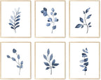 Navy Blue Botanical Wall Art Set of 6 Unframed, Minimalist Abstract Botanical by KBKBART